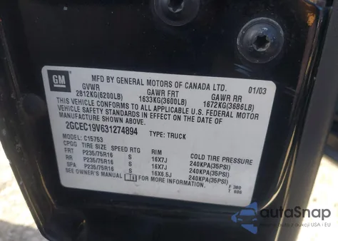 2003 Chevrolet Silverado 1500 Ls z USA, uszkodzony, nr VIN 2GCEC19V631274894